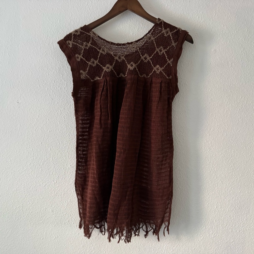 Embroidered Knit Top M/L Geometric Cottagecore Boho Fairycore Neutral Vintage - Picture 12 of 13